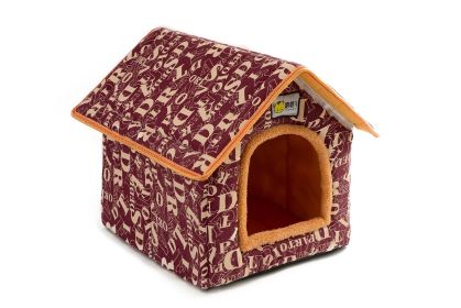 Winter Pet Bed Removable And Washable Dog WOWO Chimney House (Option: Red Letters-M)