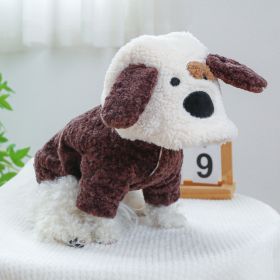 Fleece-lined Warm Dog Cat Clothing Flower Four Feet Pet Costume (Option: Puppy Pet Costume Brown-XL)