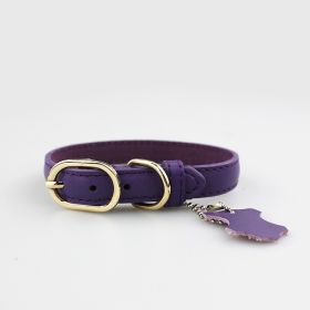 Pet Leather Collar Color Cowhide (Option: Purple-M)