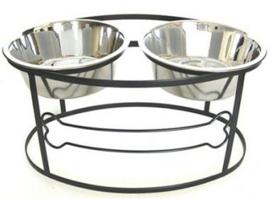 Bone-Design Raised Double Dog Feeder - Stainless Steel (Option: Small/Black)