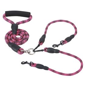 No-Tangle Double Dog Leash with Swivel Coupler & Padded Grip (Color: RoseRed)