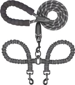 Dual Dog Bungee Leash with 360 Swivel - No Tangle (Color: black, size: length)