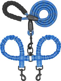 Dual Dog Bungee Leash with 360 Swivel - No Tangle (Color: Royal Blue, size: length)