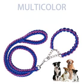 8-Strand Braided Nylon Dog Collar & Leash Combo (Specification (L * W): XL, colour: Blue)