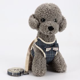 ALL4U Breathable Mesh Dog Harness & Leash with Bow Tie (Color: Checkered Blue, size: M)