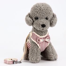ALL4U Breathable Mesh Dog Harness & Leash with Bow Tie (Color: Stripes Red, size: S)