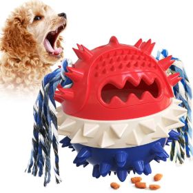 ALL4U 4-in-1 Squeaky Bounce Treat Ball with Rope (Color: Blue)