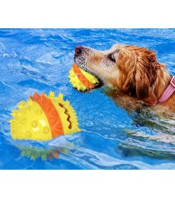 ALL4U 4-in-1 Squeaky Bounce Treat Ball with Rope (Color: yellow)