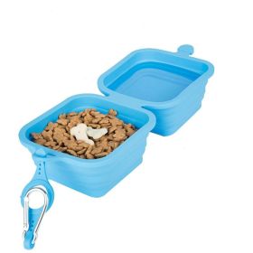 ALL4U Collapsible Silicone Double Dog Bowl with Clip (Color: Blue)