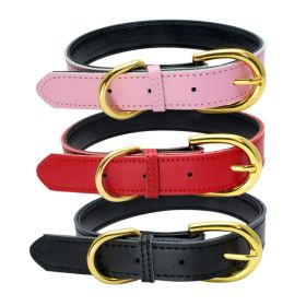 Genuine Leather Padded Wide Dog Collar - Waterproof (Specification (L * W): L 51*2.5cm, colour: Rose red)