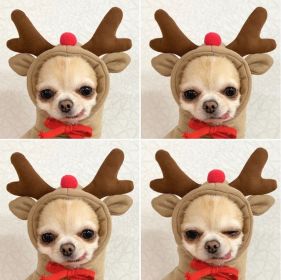 Hooded Plush Christmas Dog Winter Coat for Small Breeds (Color: coffee)