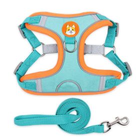 Beiru Reflective Vest Dog Harness & Leash Set - 6 Colors (Specification (L * W): L, colour: Lake blue)