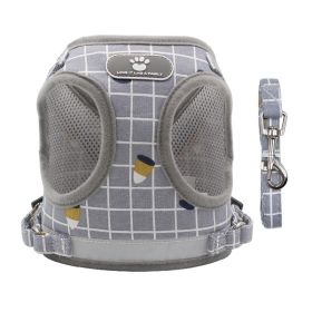 Reflective Mesh Dog Harness & Leash Set, Quick-Release (Specification (L * W): S, colour: Grey lattice)