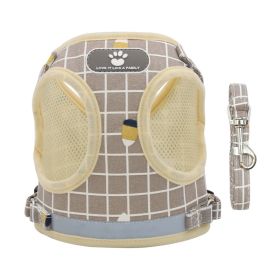 Reflective Mesh Dog Harness & Leash Set, Quick-Release (Specification (L * W): M, colour: Khaki lattice)
