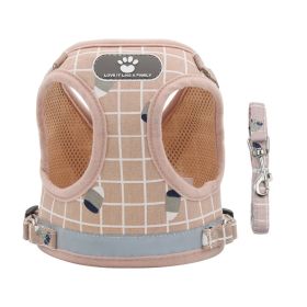 Reflective Mesh Dog Harness & Leash Set, Quick-Release (Specification (L * W): M, colour: Powder lattice)