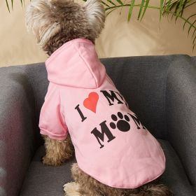 I Love My Mom Cotton Dog Hoodie for Small Breeds, Pink (Color: pink)