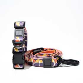 Waterproof PVC Printed Dog Leash & Collar Set (Pattern: Purple Geometric Fan, size: M)