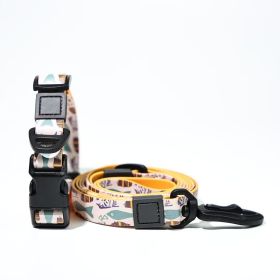 Waterproof PVC Printed Dog Leash & Collar Set (Pattern: Beige Fish Print, size: S)