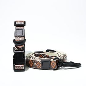 Waterproof PVC Printed Dog Leash & Collar Set (Pattern: Brown Ethnic Pattern, size: S)