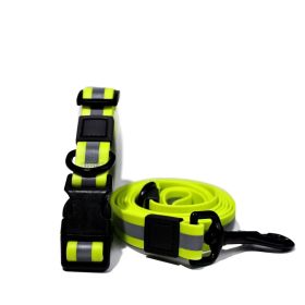 Reflective Waterproof PVC Dog Leash & Collar Set (Color: Lime Green, size: L)