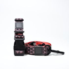 Waterproof PVC Printed Dog Leash & Collar Set (Pattern: Red 3D Cube, size: M)