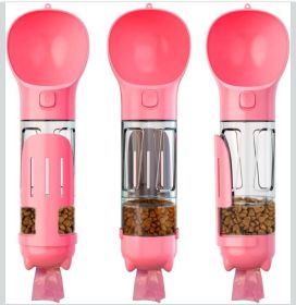 4-in-1 Dog Travel Water Bottle with Food & Bag Storage (Color: pink)