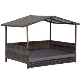 Wicker Outdoor Dog House with Weatherproof Roof - Large (Color: Gray)