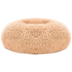 Cozy Fleece Nest Dog Bed with Support Rim - Large (Color: brown)