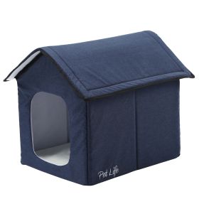 Pet Life Hush Puppy Heated & Cooled Collapsible House (Color: Navy)