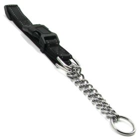 Pet Life Tutor-Shield Nylon Martingale Collar with Chain (Color: black)