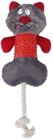 Pet Life All-in-Fun Rope Squeaky Plush Dog Toy (Color: Red / Grey)