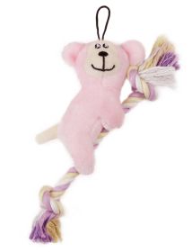 Pet Life Plush Teddy & Jute Rope Squeaky Toy (Color: pink)