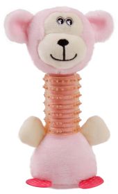 Pet Life Plush & Rubber Squeaky Teething Toy for Puppies (Color: pink)