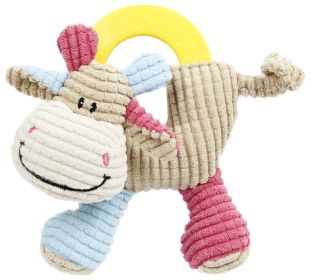 Pet Life Moo-cifier Plush Squeaky Puppy Teething Toy (Color: Brown / Blue / Pink)