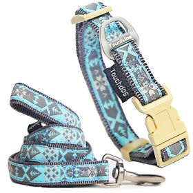 Touchdog Shape Patterned Embroidered Collar & Leash (Color: Blue, size: small)