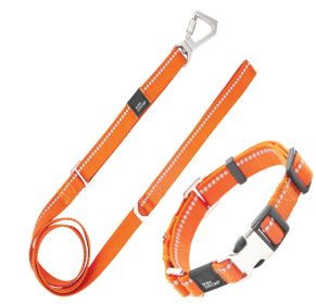 Pet Life Advent 3M Reflective Martingale Leash & Collar (Color: Orange, size: large)