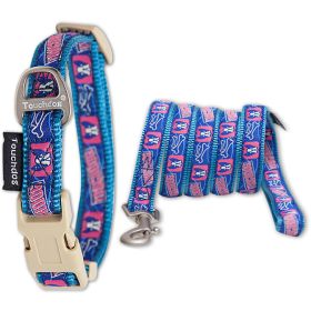 Touchdog Bone Patterned Embroidered Collar & Leash (Color: Blue, size: medium)