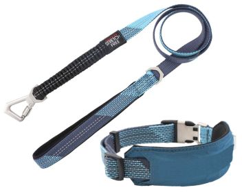 Pet Life Geo-prene Reflective Leash & Collar Set (Color: Blue, size: large)