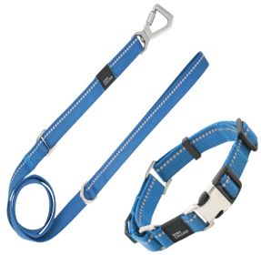 Pet Life Advent 3M Reflective Martingale Leash & Collar (Color: Blue, size: large)