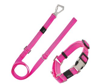 Pet Life Advent 3M Reflective Martingale Leash & Collar (Color: pink, size: medium)