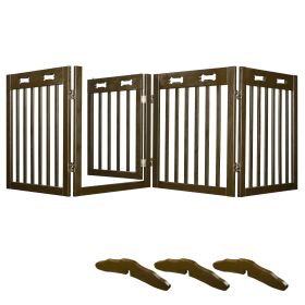 4-Panel Folding Solid Pine Dog Gate with Lockable Door (Warehouse: LA01)