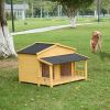 Log Cabin Wooden Dog House with Porch for Medium Dogs