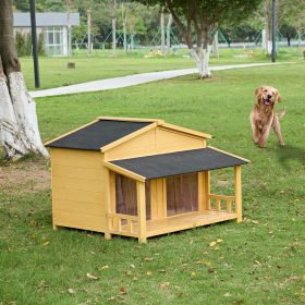 Log Cabin Wooden Dog House with Porch for Medium Dogs (Material: Pine, Color: Natural)