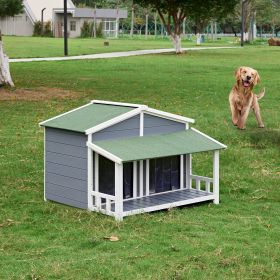 Log Cabin Wooden Dog House with Porch for Medium Dogs (Material: Pine, Color: Blue)