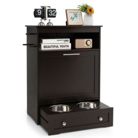 Stainless Steel Dog Feeder Station with Pull-Out Bowls (Color: coffee)