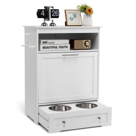 Stainless Steel Dog Feeder Station with Pull-Out Bowls (Color: White)