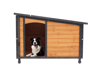 46 Inch Wooden Outdoor Dog House with PVC Roof, Large (Color: as Pic)