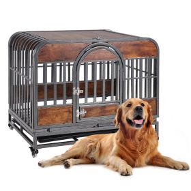 37 Inch Furniture Style Heavy Duty Dog Crate with Wheels (Color: as Pic)