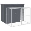 Anthracite Steel Dog House & Run 84.3 x 99.6 Inch