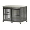 Rustic Brown Dog Crate Furniture with Sliding Iron Door